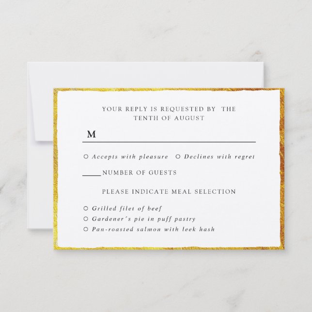 Tarjeta de respuesta de marco de borde dorado de v (Anverso)