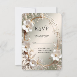 Tarjeta de Respuesta de Marco Floral Blanco Ornate