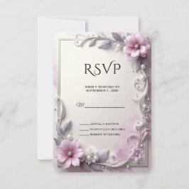 Tarjeta de respuesta de marco floral rosa