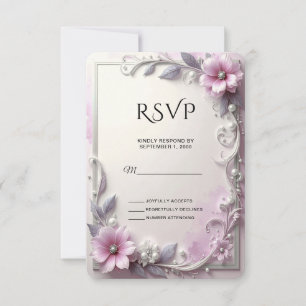 Tarjeta de respuesta de marco floral rosa