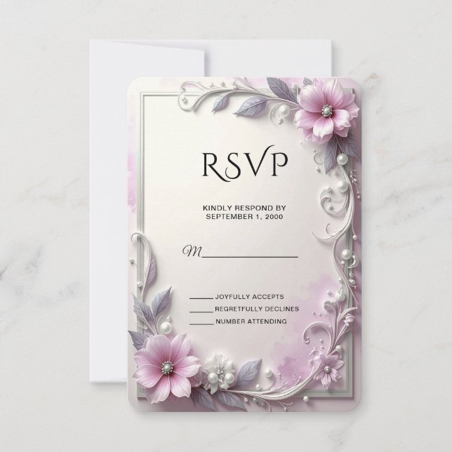 Tarjeta de respuesta de marco floral rosa (Anverso)