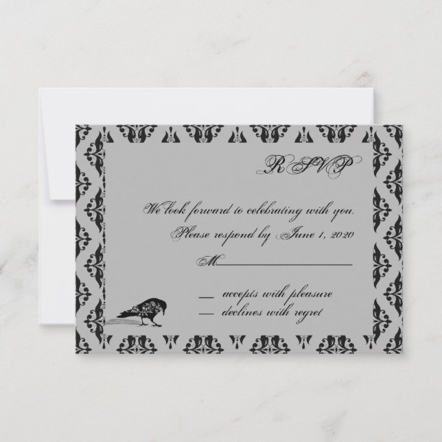 Tarjeta de respuesta de marco gótico cuervo negro (Anverso)