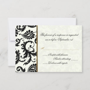 Tarjeta de respuesta de marfil, oro y damasco negr