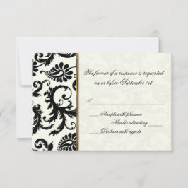 Tarjeta de respuesta de marfil, oro y damasco negr