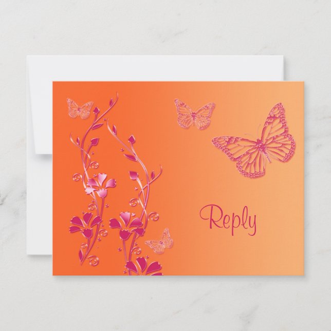 Tarjeta de respuesta de mariposas naranja y rosa (Anverso)