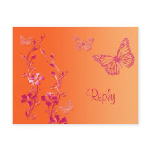 Tarjeta de respuesta de mariposas naranja y rosa