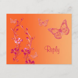 Tarjeta de respuesta de mariposas naranja y rosa