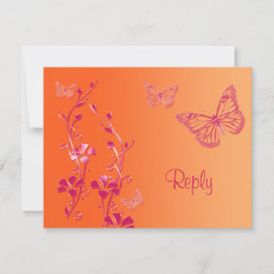 Tarjeta de respuesta de mariposas naranja y rosa