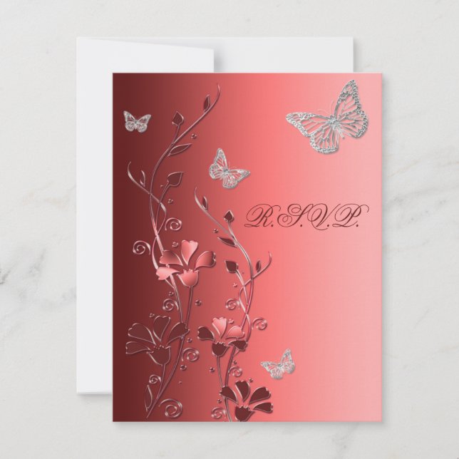 Tarjeta de respuesta de mariposas plateadas rojas (Anverso)