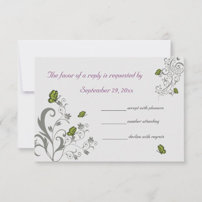 Tarjeta de respuesta de mariposas y flores (Anverso)