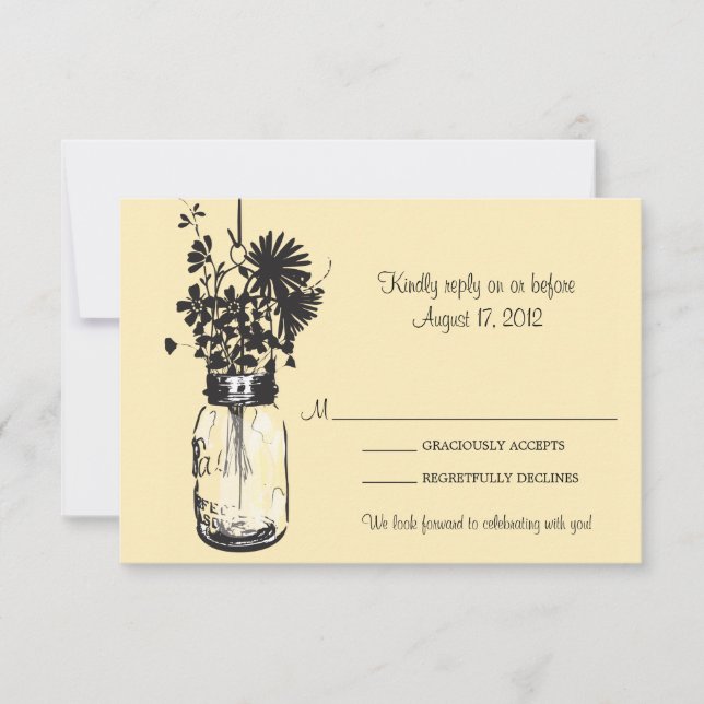 Tarjeta de Respuesta de Mason Jar y Flores Silvest (Anverso)
