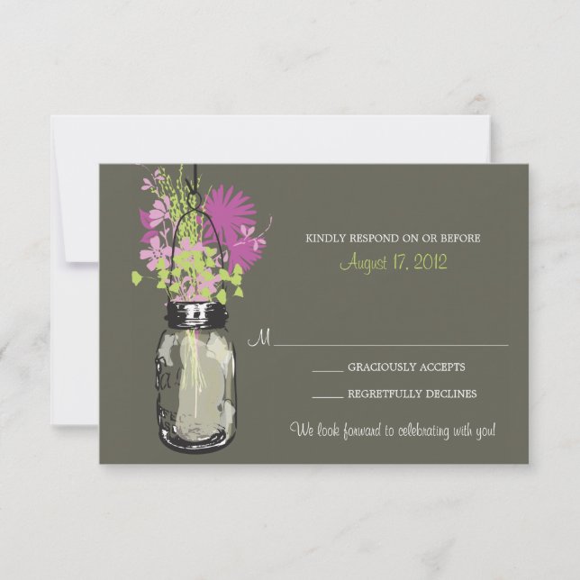 Tarjeta de Respuesta de Mason Jar y Flores Silvest (Anverso)