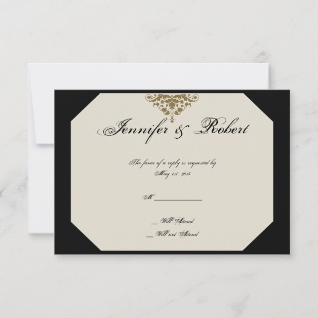 Tarjeta de respuesta de matrimonio Damasco de marf (Anverso)