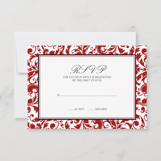 Tarjeta de respuesta de matrimonio Damask de Swirl (Anverso)