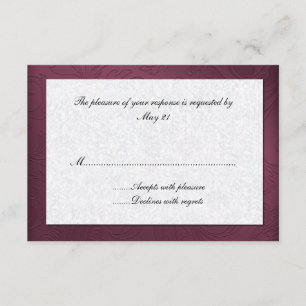 Tarjeta de respuesta de matrimonio maroon Damask