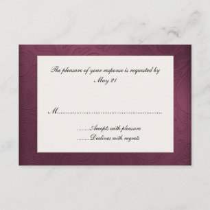 Tarjeta de respuesta de matrimonio maroon Damask