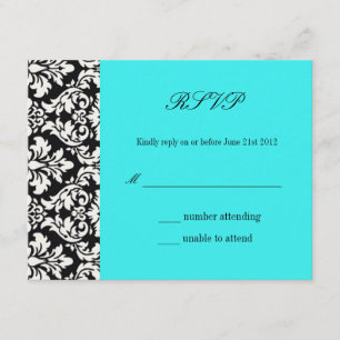 Tarjeta de respuesta de matrimonio turquesa Damask