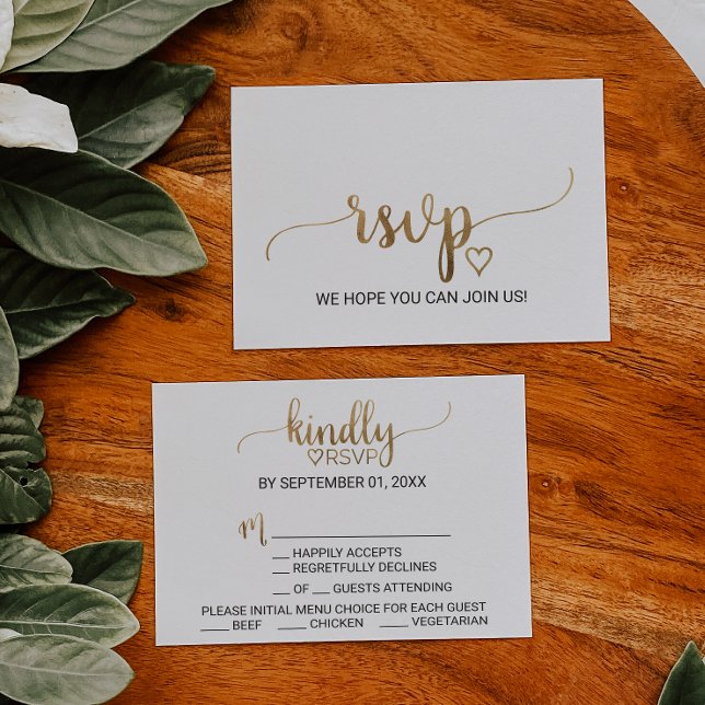 Tarjeta de respuesta de menú de caligrafía en oro  (Subido por el creador)