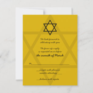Tarjeta de respuesta de Mitzvah Bar negro y dorado