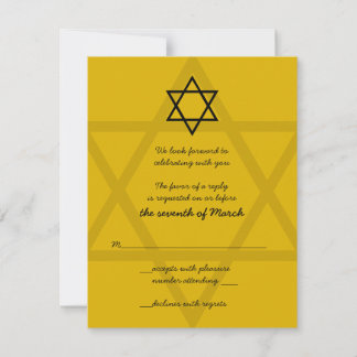 Tarjeta de respuesta de Mitzvah Bar negro y dorado