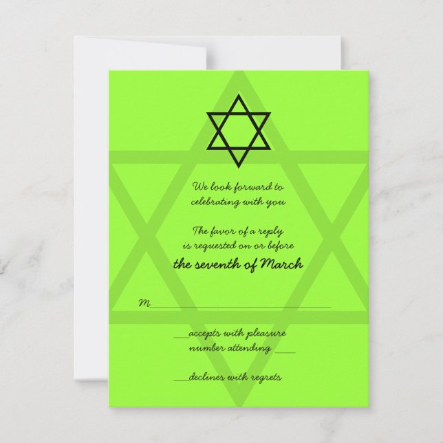 Tarjeta de respuesta de Mitzvah Bar negro y verde (Anverso)