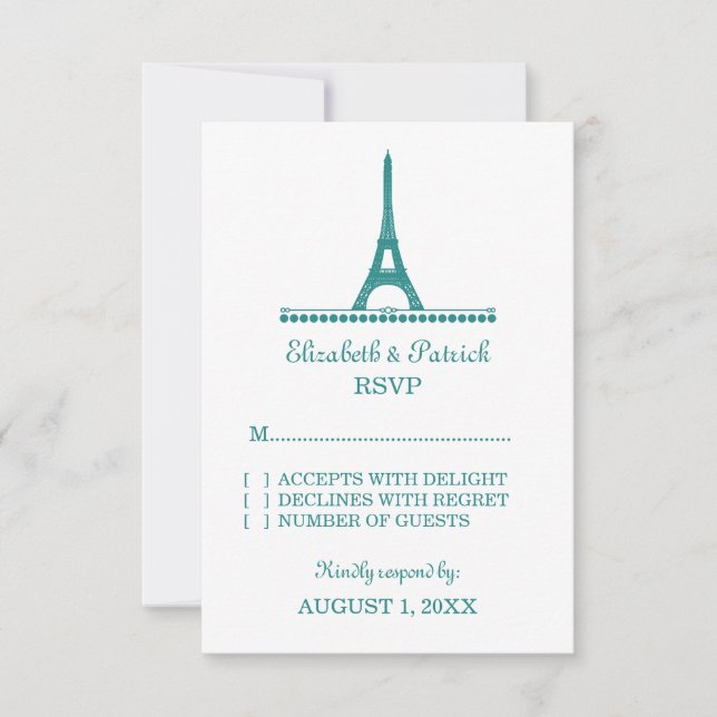 Tarjeta de respuesta de Moda parisina, Verde azula (Anverso)
