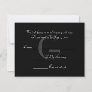 Tarjeta de respuesta de monograma blanco y negro v