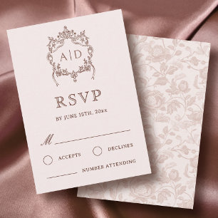 Tarjeta de respuesta de monogramas de boda con cre