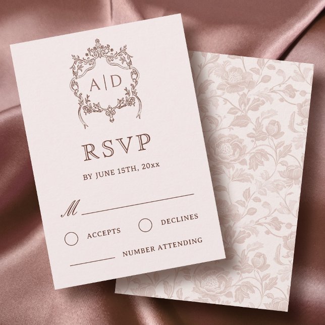 Tarjeta de respuesta de monogramas de boda con cre (Subido por el creador)