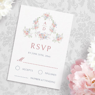 Tarjeta de respuesta de monogramas de boda con mar