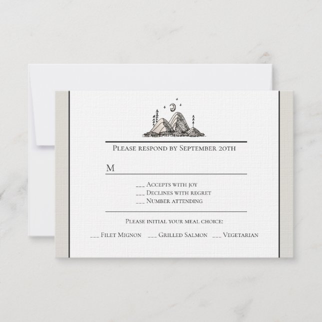 Tarjeta de respuesta de montañas dibujadas a tinta (Anverso)