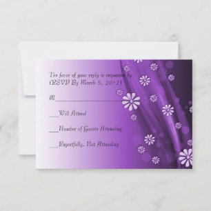 Tarjeta de respuesta de onda floral de lujo púrpur