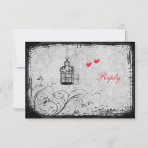 Tarjeta de respuesta de pájaros de amor jaula de p