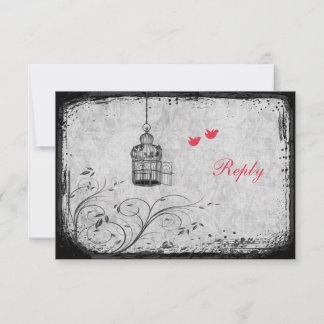 Tarjeta de respuesta de pájaros de amor jaula de p