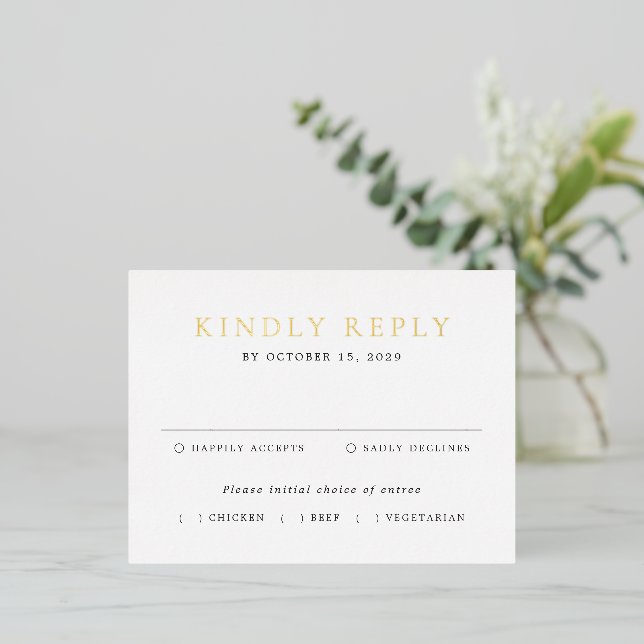 Tarjeta de respuesta de papel de estaño para boda  (Anverso de pie)