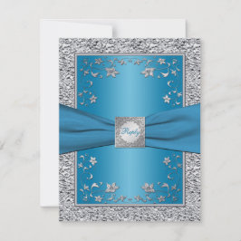 Tarjeta de respuesta de papel de plata y turquesa