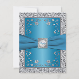 Tarjeta de respuesta de papel de plata y turquesa