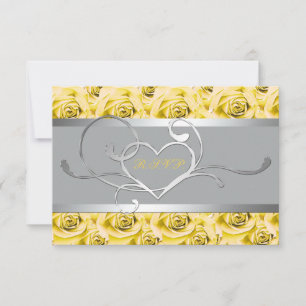 Tarjeta de respuesta de papel gris con rosas amari