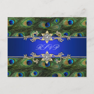 Tarjeta de respuesta de pavo real azul real