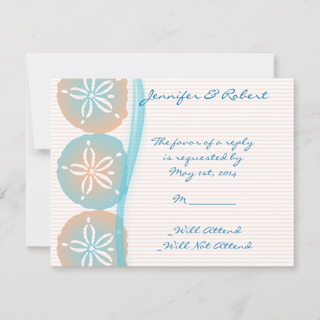 Tarjeta de respuesta de Peach and Blue Sand Dollar (Anverso)