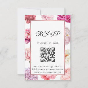 Tarjeta de respuesta de peonía acuarela Floral d
