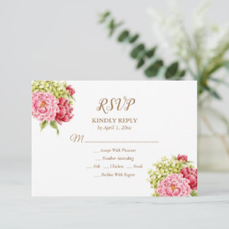 Tarjeta de respuesta de Peonies and Hydrangeas