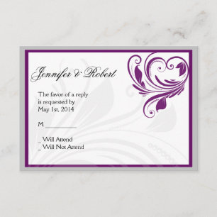 Tarjeta de respuesta de pergamino floral plateado 