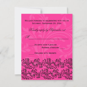 Tarjeta de respuesta de pergaminos rosa y negro