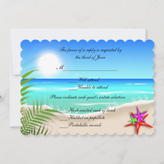 Tarjeta de respuesta de playa con estrellas de mar