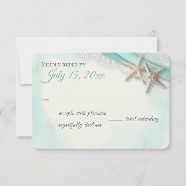 Tarjeta de respuesta de playa Starfish and Lace Vi (Anverso)