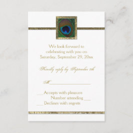 Tarjeta de respuesta de pluma de pavo real blanco 