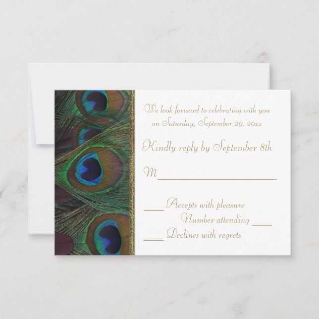 Tarjeta de respuesta de plumas de pavo real marrón (Anverso)