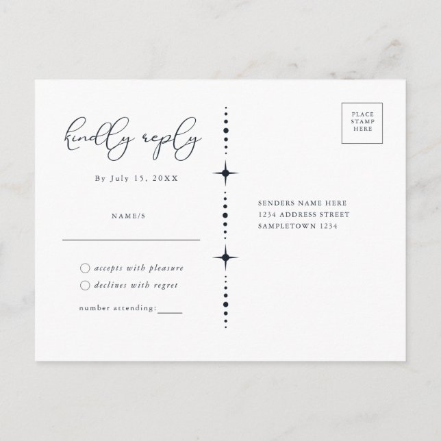 Tarjeta de respuesta de postal de sol y luna celes (Reverso)