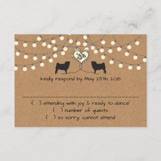 Tarjeta de respuesta de Pugs con luces de fiesta